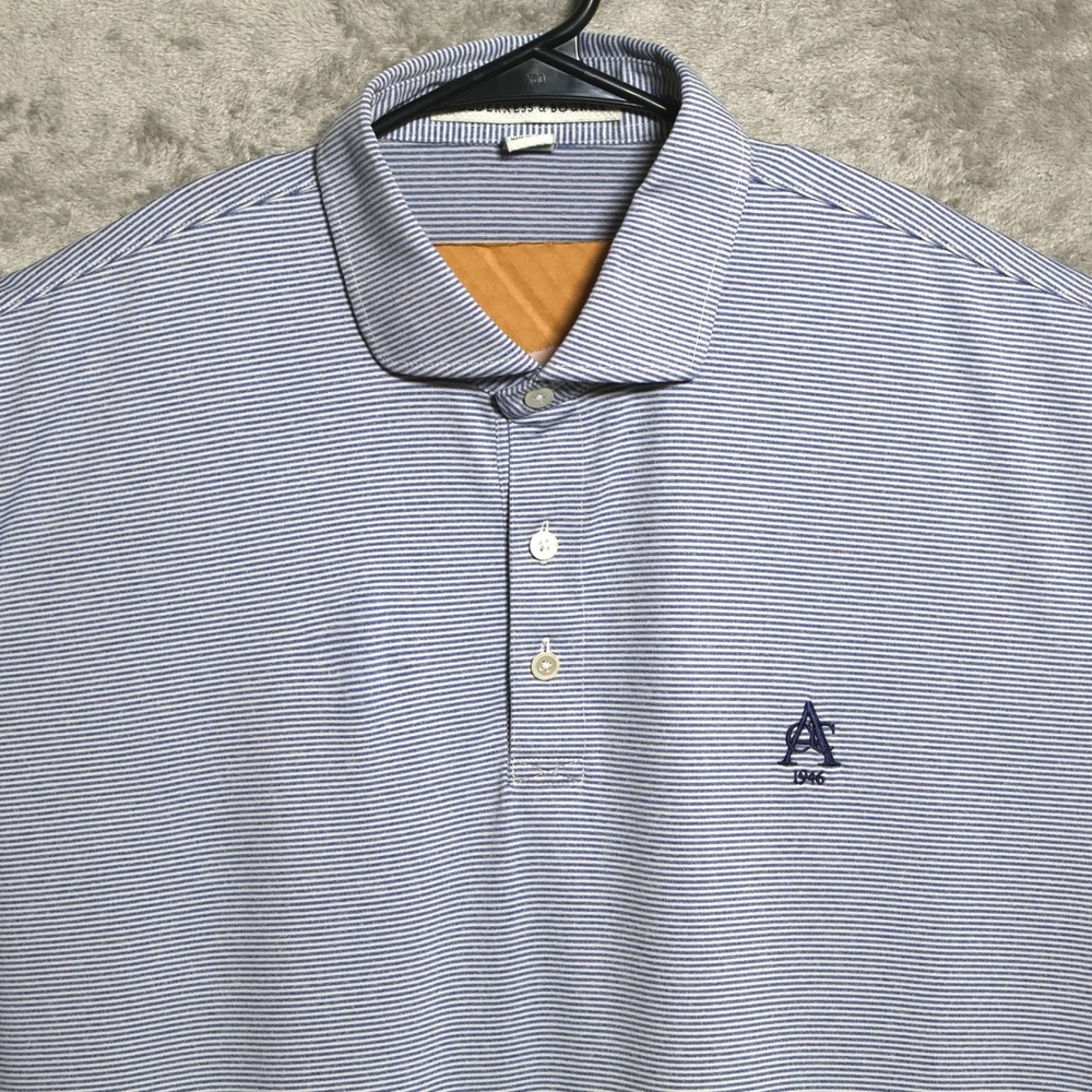 Holderness Bourne Polo Shirt Men XL Blue White The Perkins Striped Golf ACC Logo